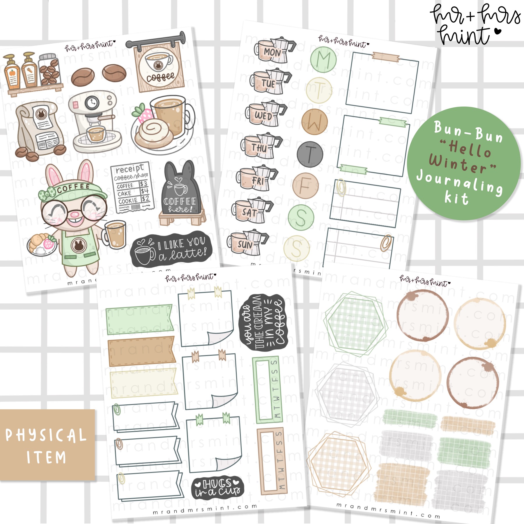 Bun Bun Coffee Shop Journaling Kit - Mr + Mrs Mint Planner Stickers