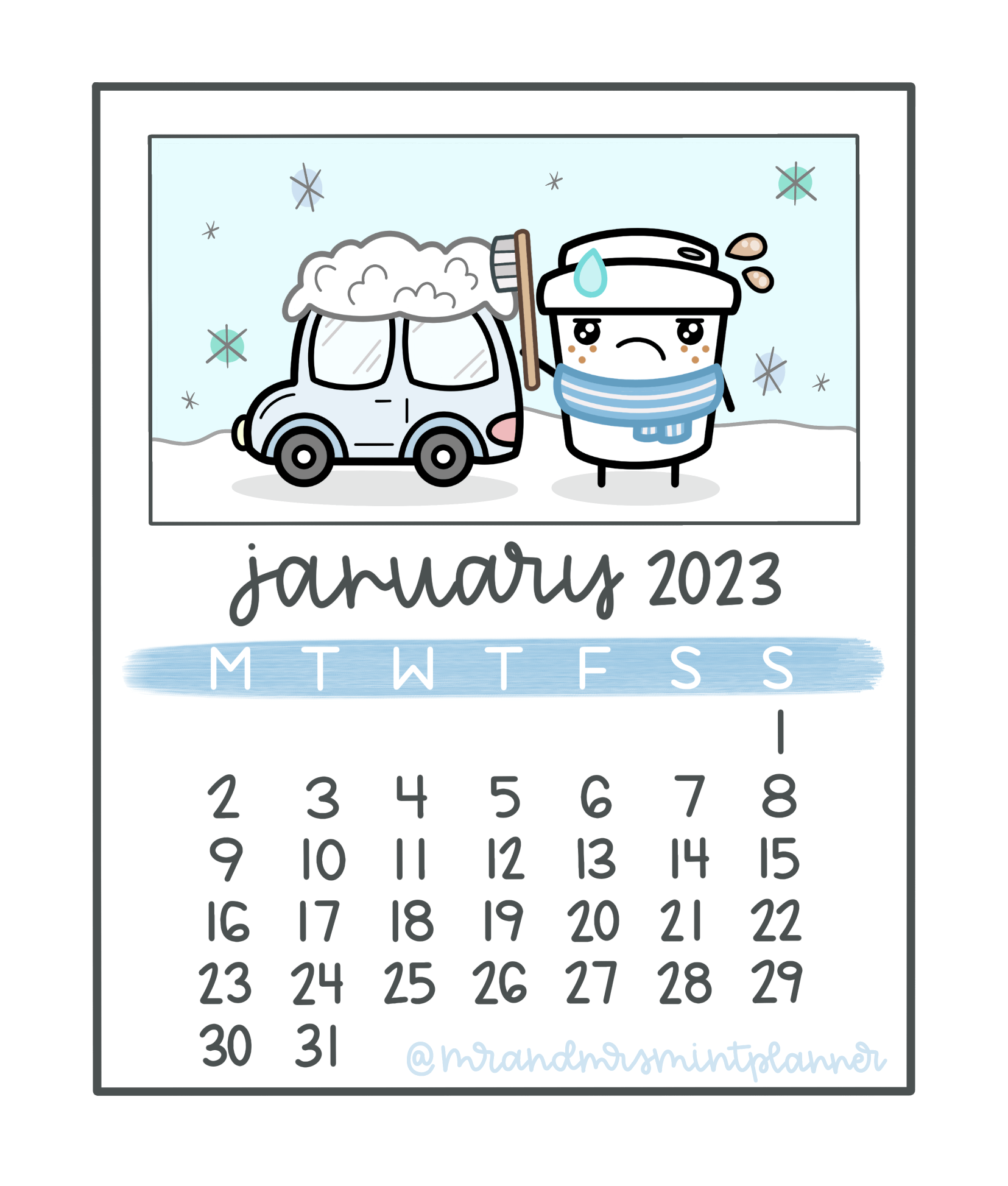 January 2023 Calendar Mr Mrs Mint Planner Stickers